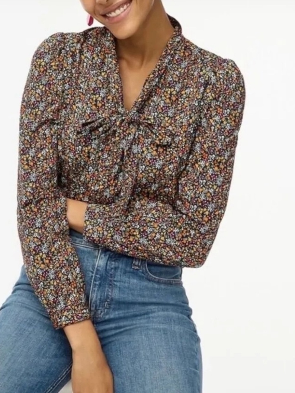 J. Crew Women’s Bow Tie-Neck Long Sleeve Cotton Medium Blouse
